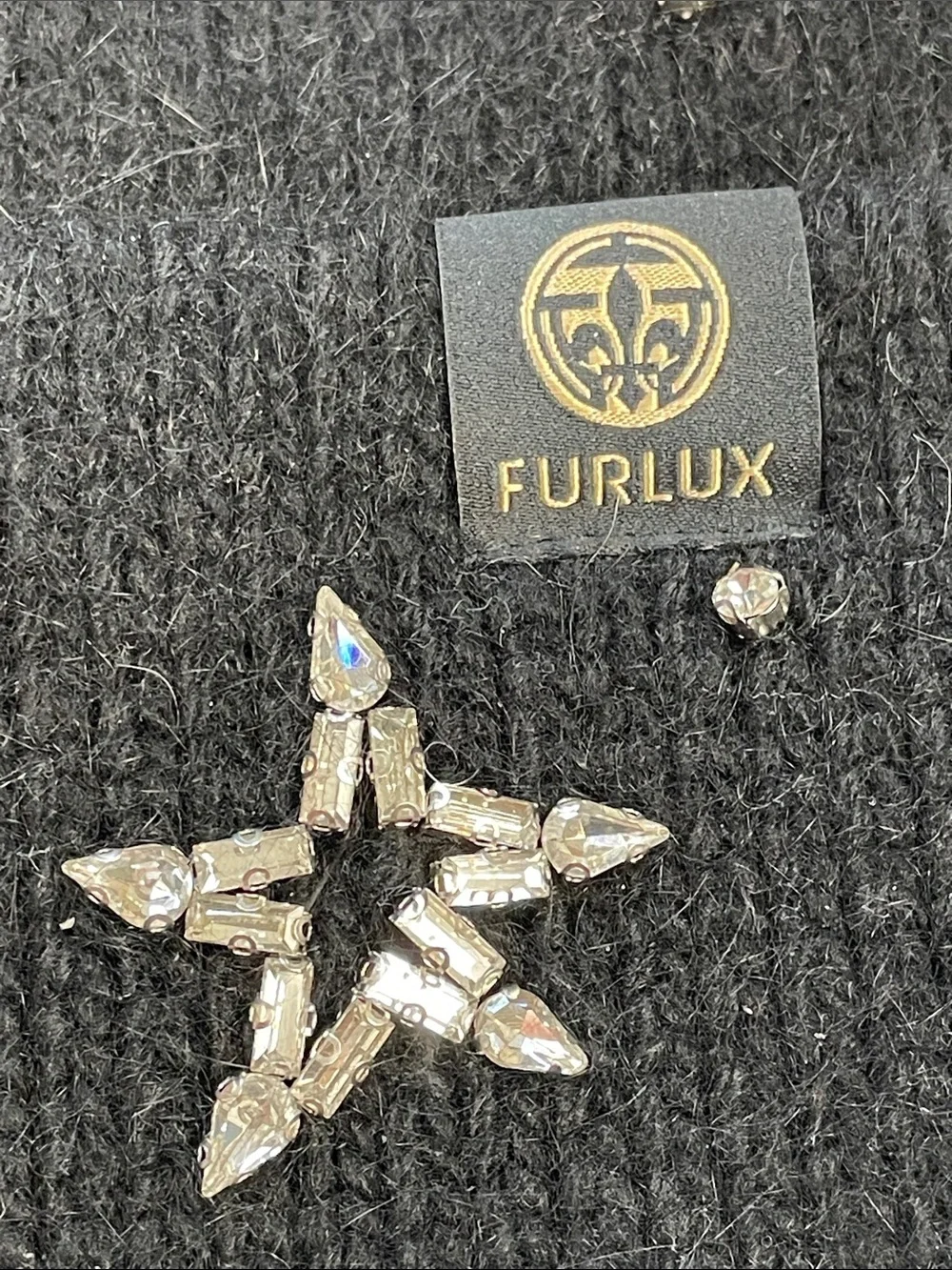 NWT Furlux C2391 Black Crystal Star Angora Nylon Knit Beanie Ski Hat